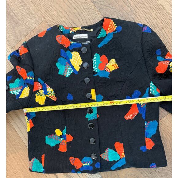 Vintage 90s/80s Louis Feraud Short Sleeve Blazer Abstract Butterfly Cotton 12 - Picture 9 of 11